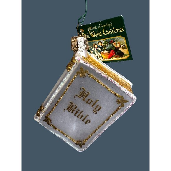 Old World Christmas Other - Old World Christmas Holy Bible Glass Book Ornament Gold & White 2006 3